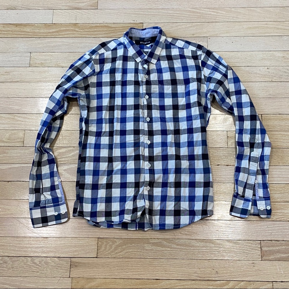 Bespoken designer plaid check button up shirt size small